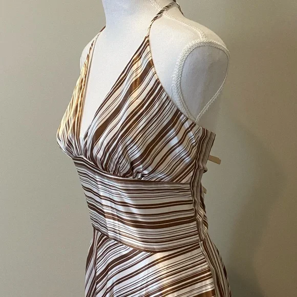 Satin-Like, Brown and White Striped Dress with Halter Top - Picture 5 of 8